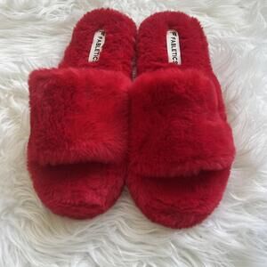 Fabletics Shoes Womens Size 11 Red Faux Fur Slipper Slides Cozy House Indoor New